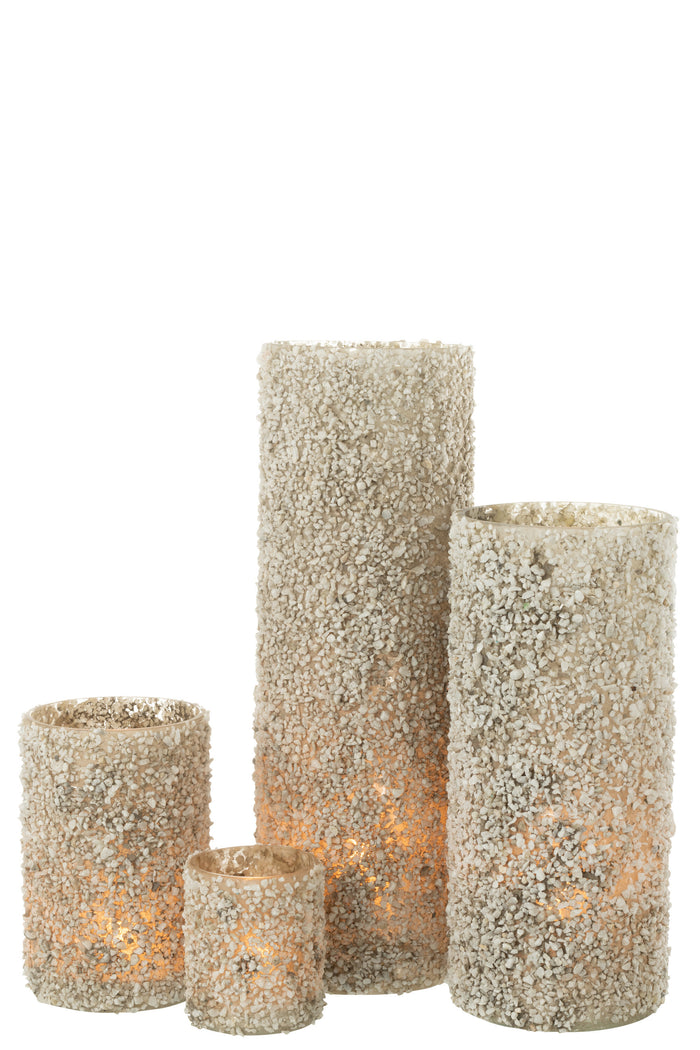 J-line - Kaarshouder Rock Glas|steen Wit Extra Large - 15x15x46cm