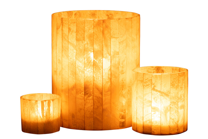 J-line - Theelichthouder Lijnen Glas|resin Geel Large - 15x15x20cm