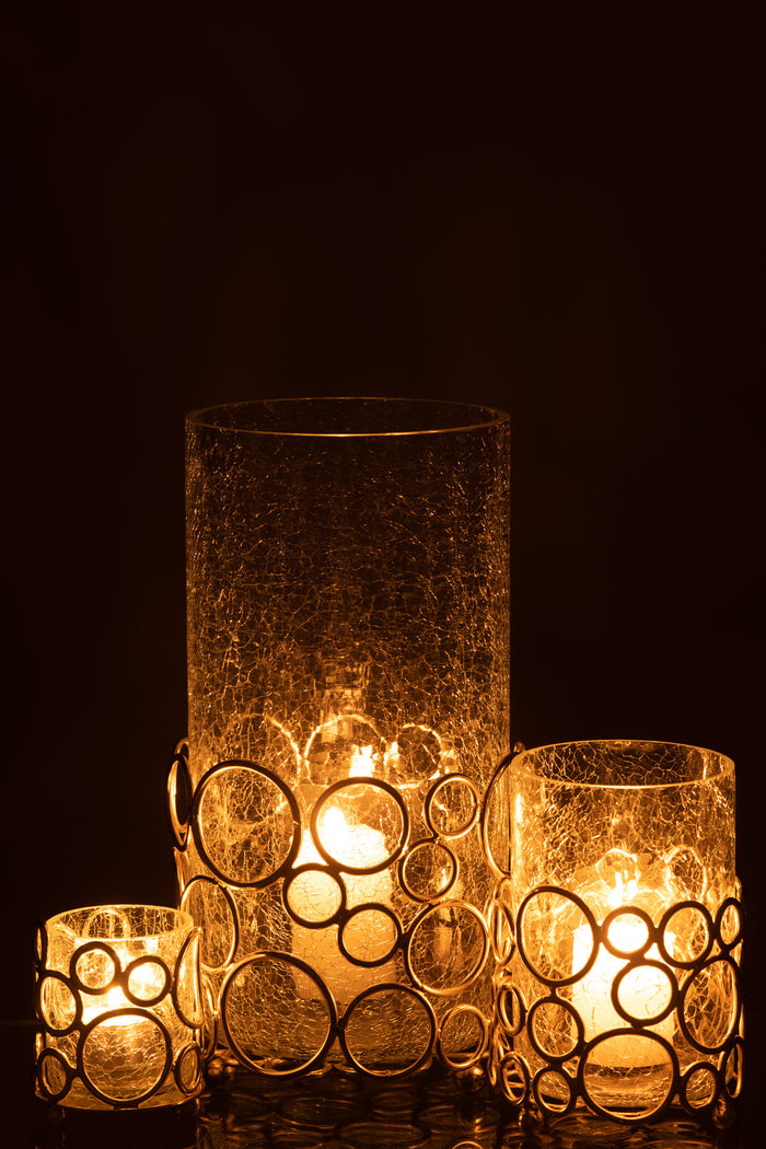 J-line - Kaarshouder Kyev Glas|ijzer goud Large - 15x15x32cm