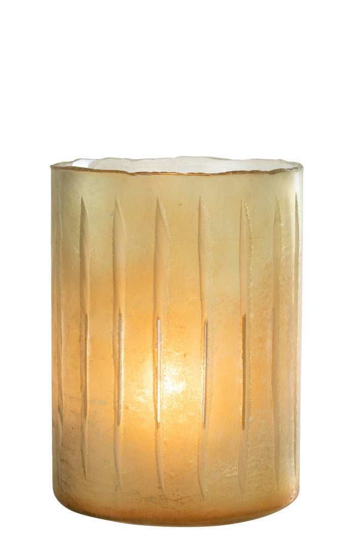 J-line - Kaarshouder Strepen Glas Geel Large - 18x18x26cm