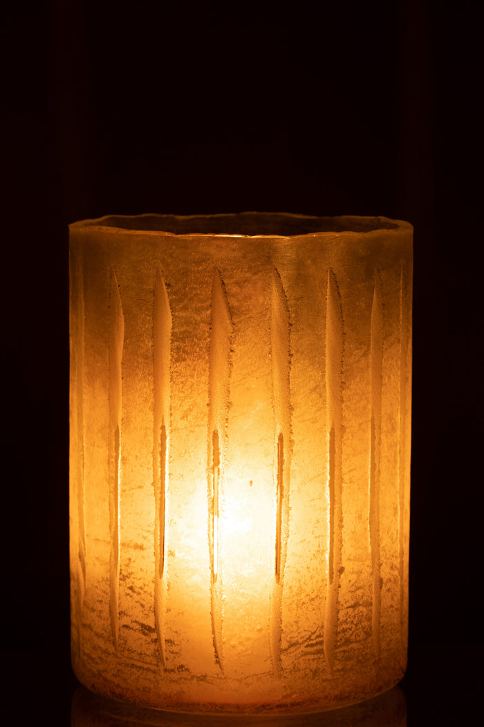 J-line - Kaarshouder Strepen Glas Geel Large - 18x18x26cm