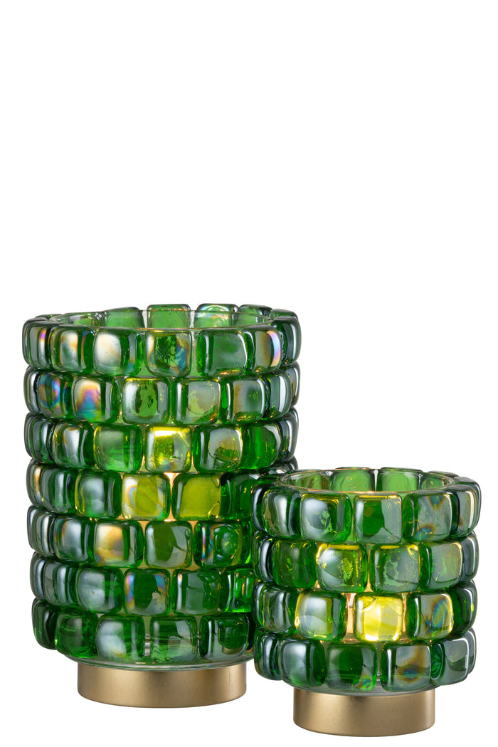 J-line - Theelicht Vierkant Mozaiek Glas Groen Large - 14.5x14.5x20cm