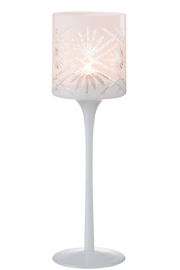 J-line - Theelichthouder Op Voet Santorini Glas Wit Large - 9x9x30cm