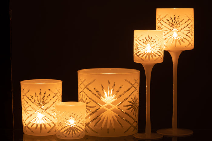 J-line - Theelichthouder Op Voet Santorini Glas Wit Large - 9x9x30cm