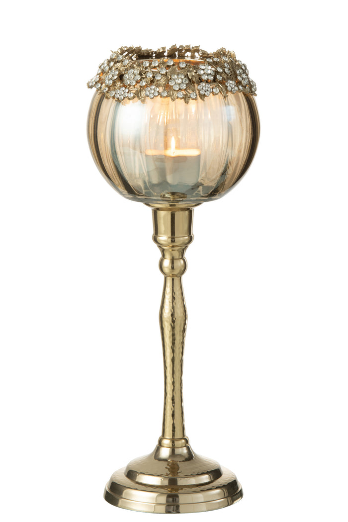 J-line - Kaarsenhouder Viane Metaal|glas Goud|brons Large - 10x7x33cm