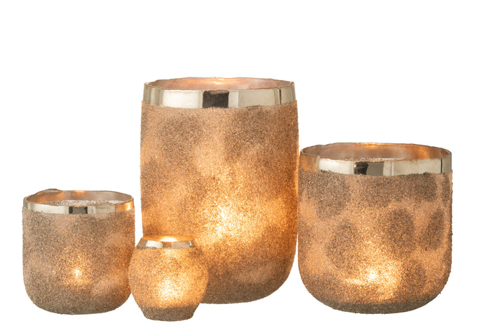 J-line - Theelichthouder Frosty Rond Glas Zilver XL - 19.5x19.5x25.5cm