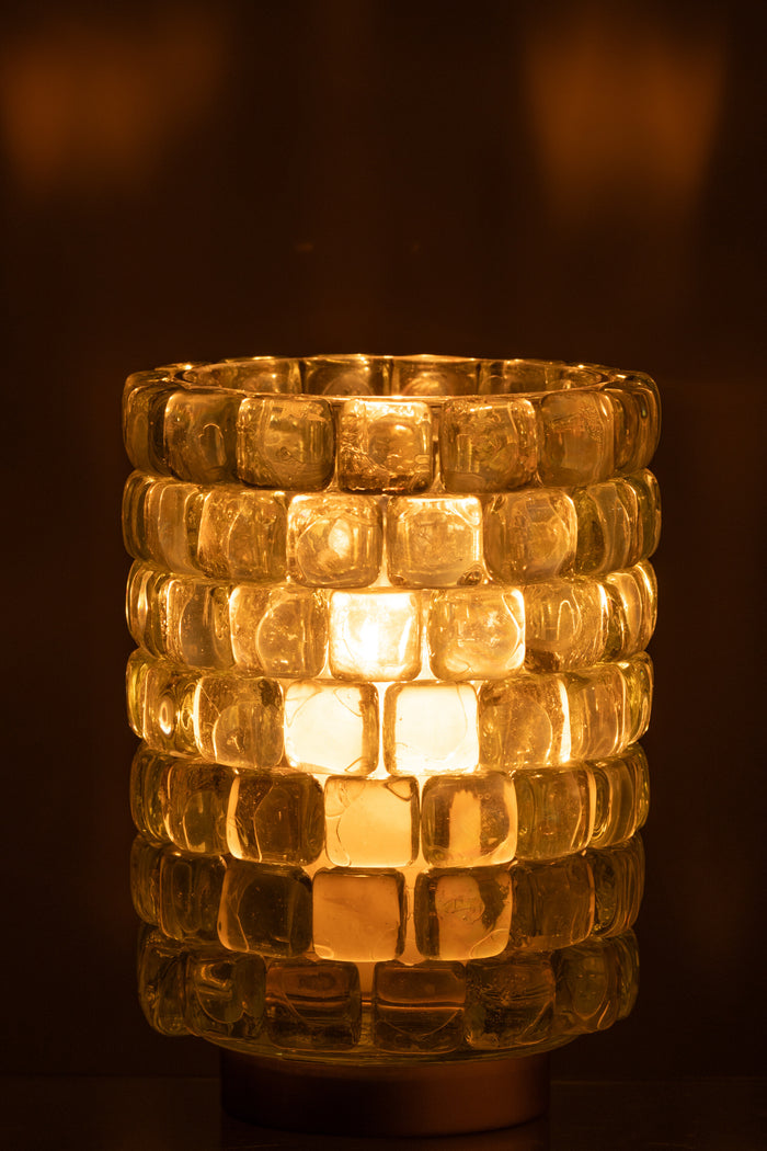 J-line - Theelicht Vierkant Mozaiek Glas Large - 14.5x14.5x20cm