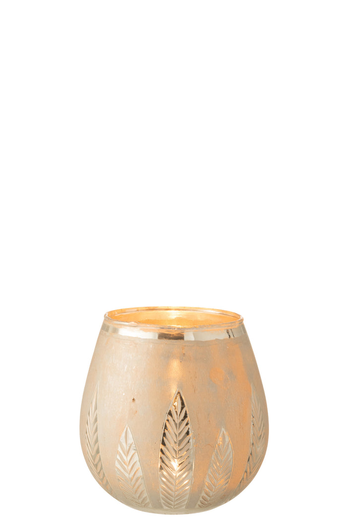 J-line - Theelichthouder Rond Glas Zilver Medium - 18.5x18.5x18.5cm