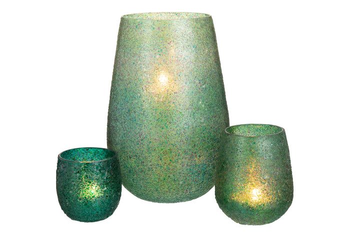 J-line - Kaarsenhouder Tom Glas Groen Large - 17.5x17.5x26.5cm