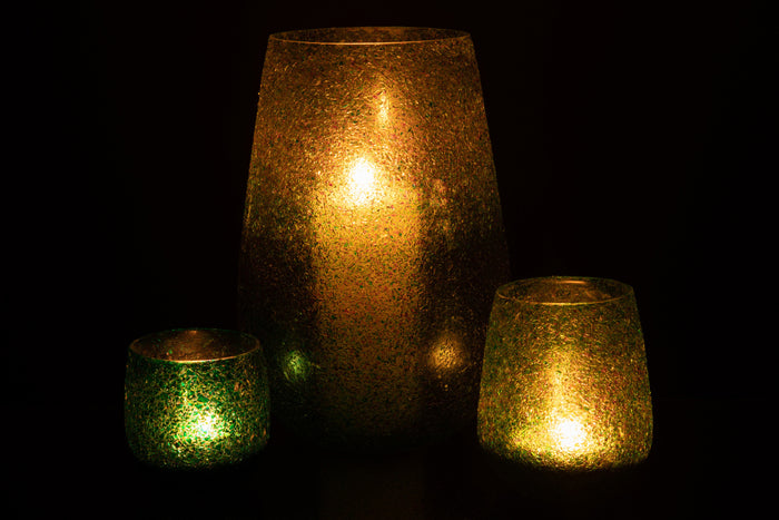 J-line - Kaarsenhouder Tom Glas Groen Large - 17.5x17.5x26.5cm