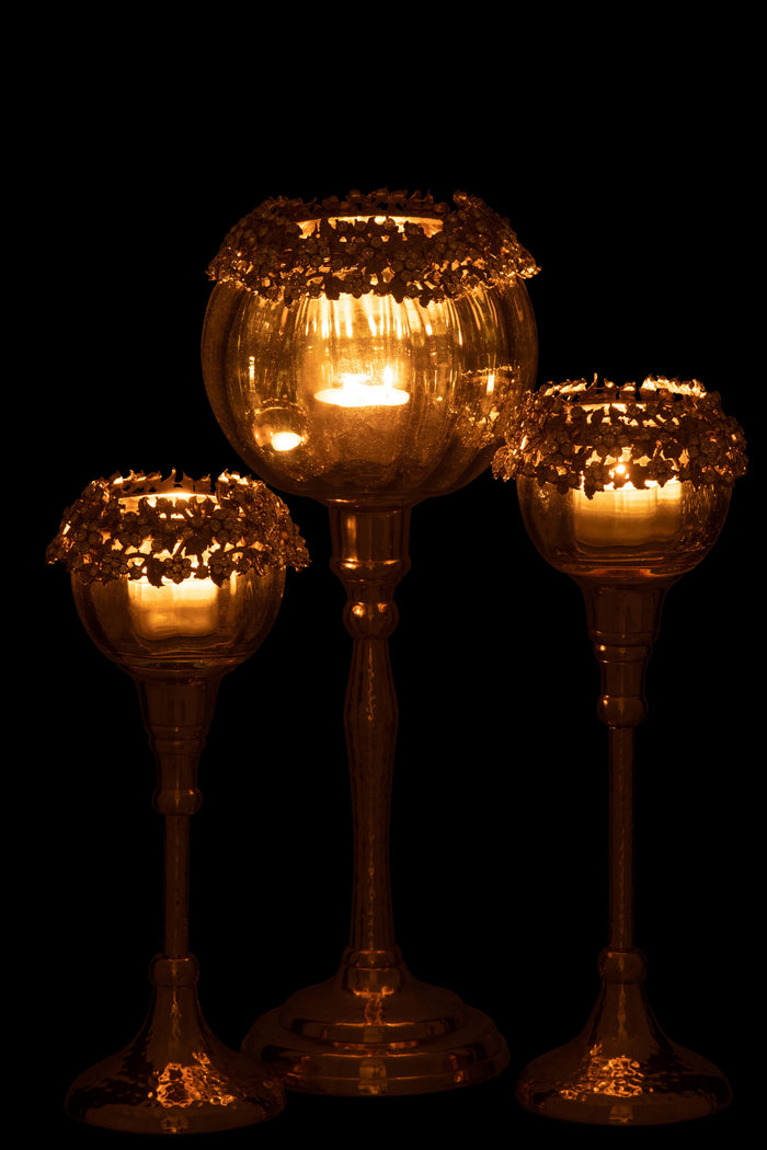 J-line - Kaarsenhouder Viane Metaal|glas Goud|brons Large - 10x7x33cm