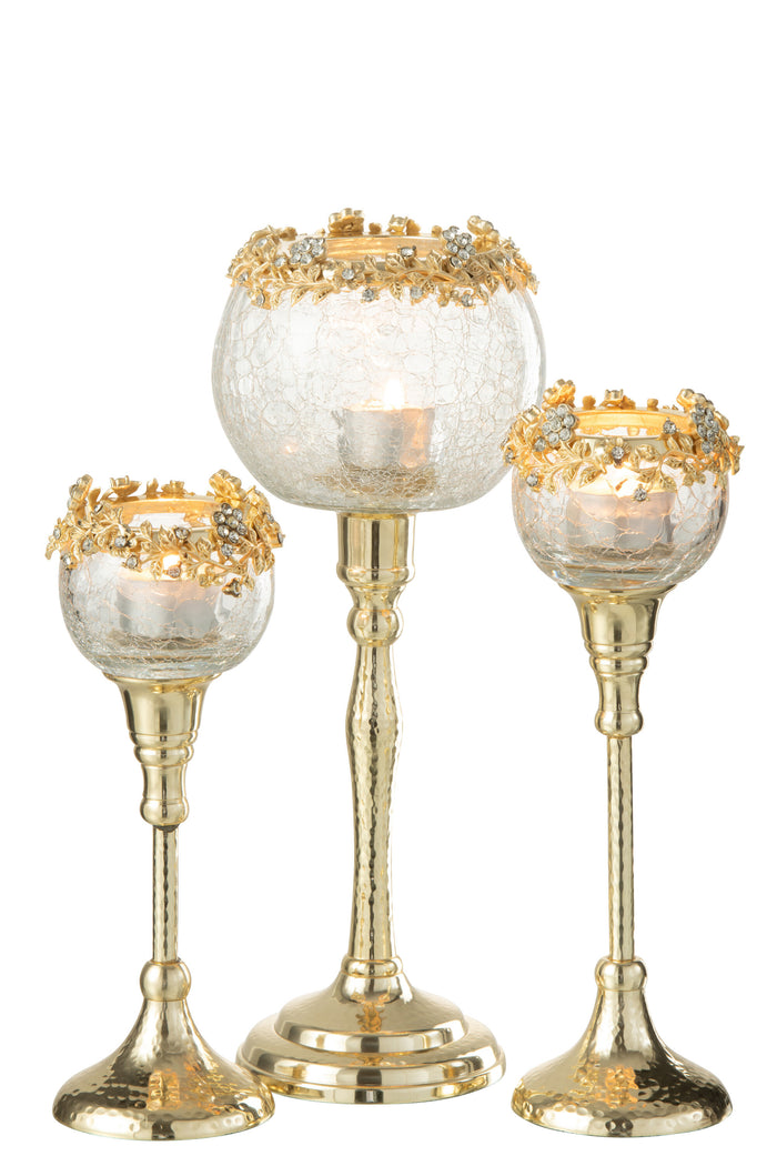 J-line - Theelichthouder Viane Metaal Goud Large - 10.2x7.6x33cm