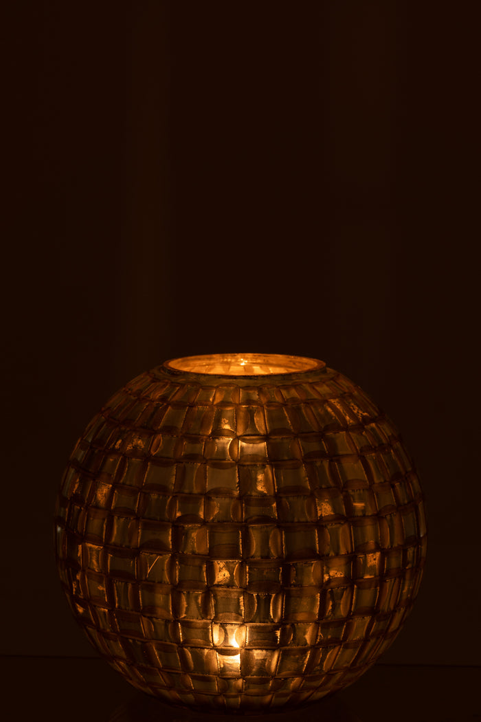 J-line - Theelichthouder Alara Glas Grijs Large - 30.5x30.5x27cm