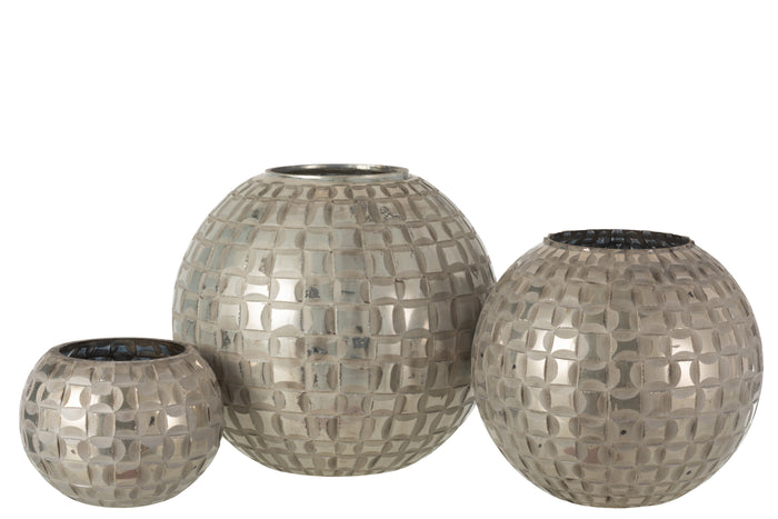 J-line - Theelichthouder Alara Glas Grijs Large - 30.5x30.5x27cm