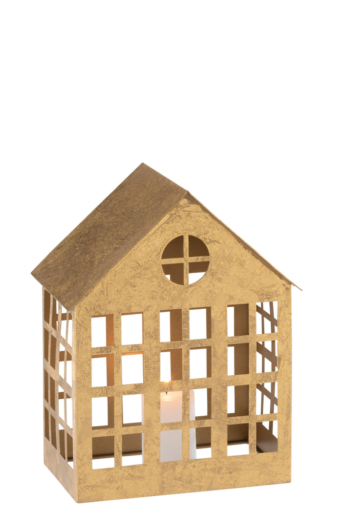 J-line - Kaarshouder Huis Delta Ijzer Goud - 22.5x15x28cm