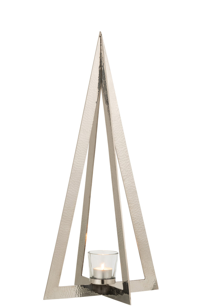 J-line - Theelichthouder Boom glas Zilver Large - 19x19x58cm