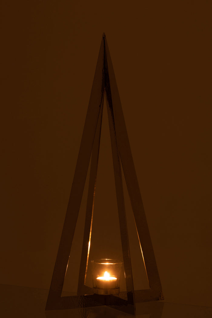 J-line - Theelichthouder Boom glas Zilver Large - 19x19x58cm