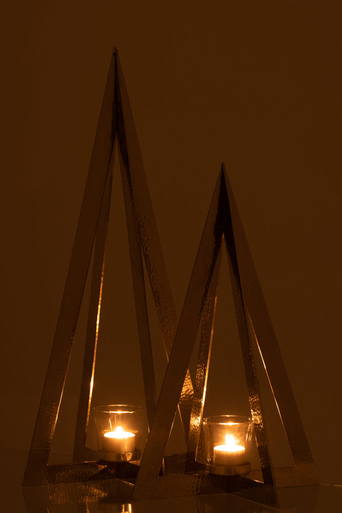 J-line - Theelichthouder Boom glas Zilver Large - 19x19x58cm