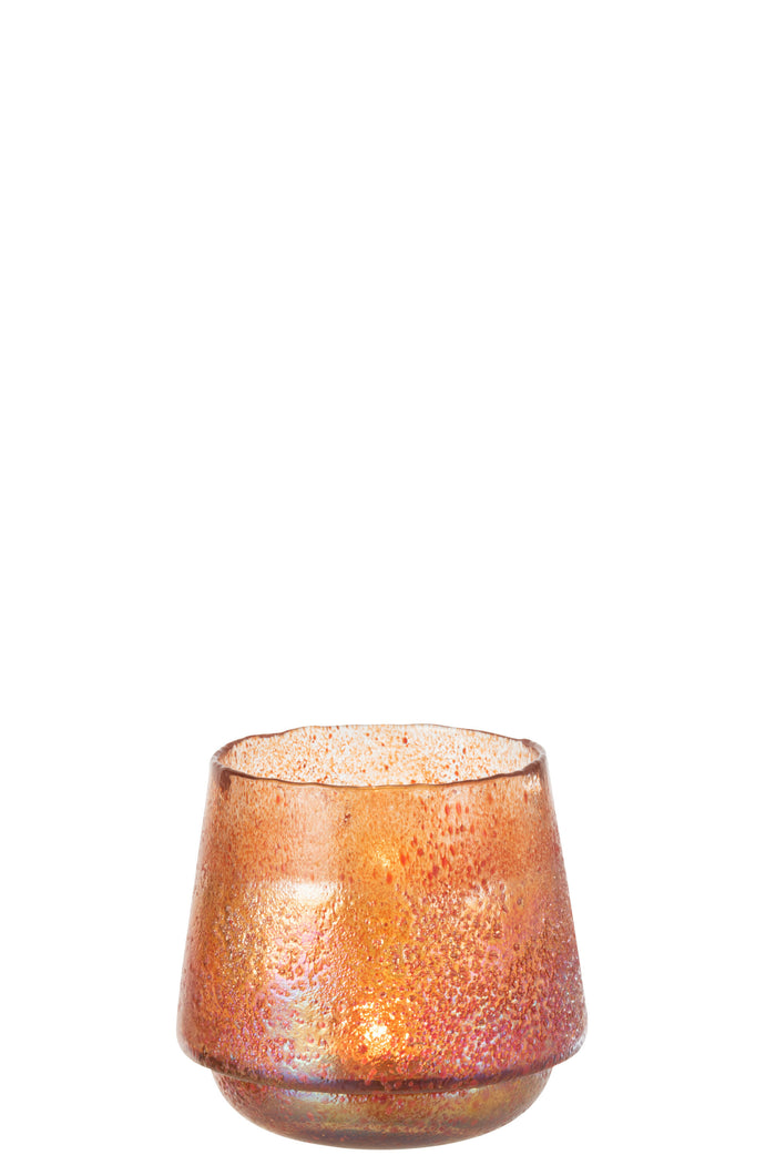 J-line - Theelichthouder Stippen Glas Oranje Large - 22x22x19cm