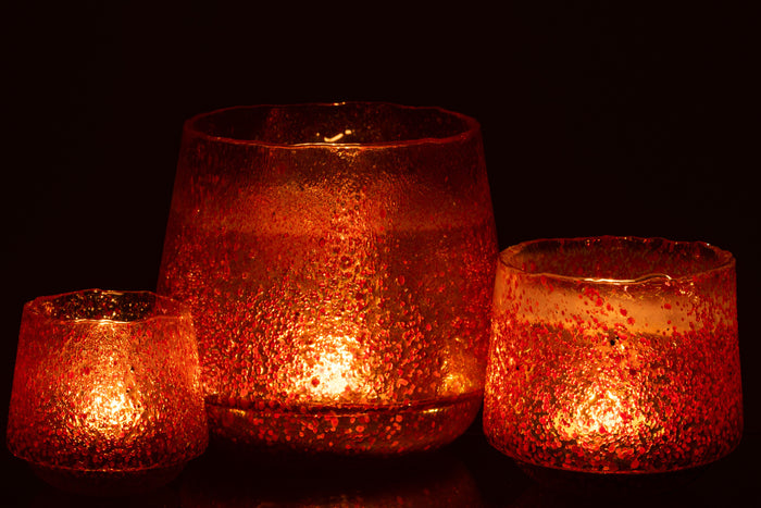 J-line - Theelichthouder Stippen Glas Oranje Large - 22x22x19cm