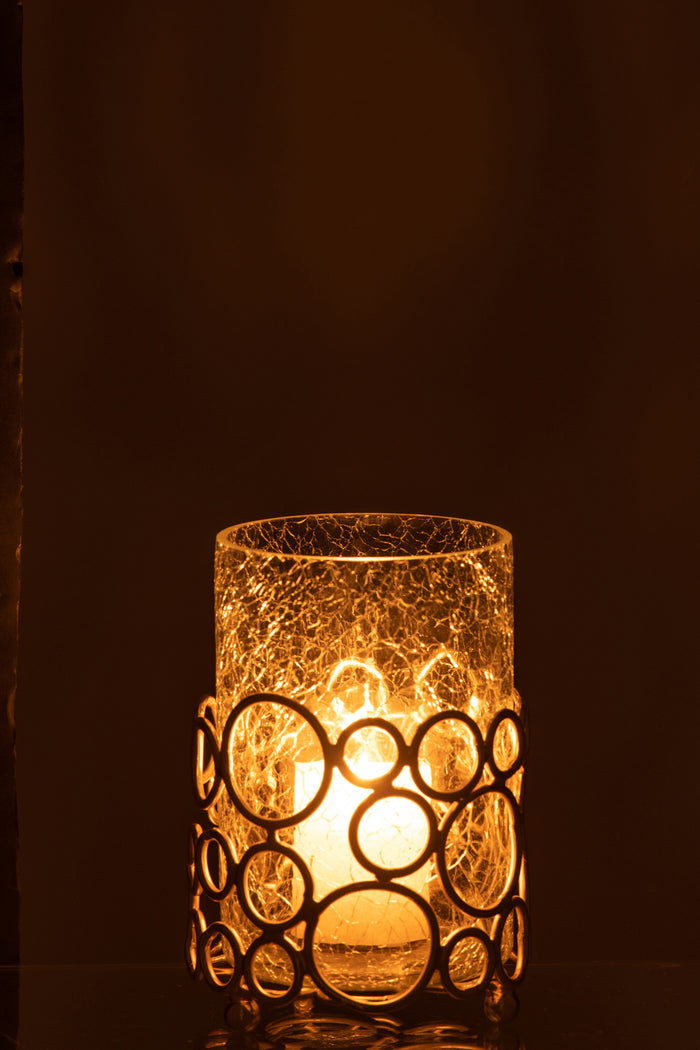 J-line - Kaarshouder Kyev Glas Transparant|goud Medium - 10x10x16.5cm