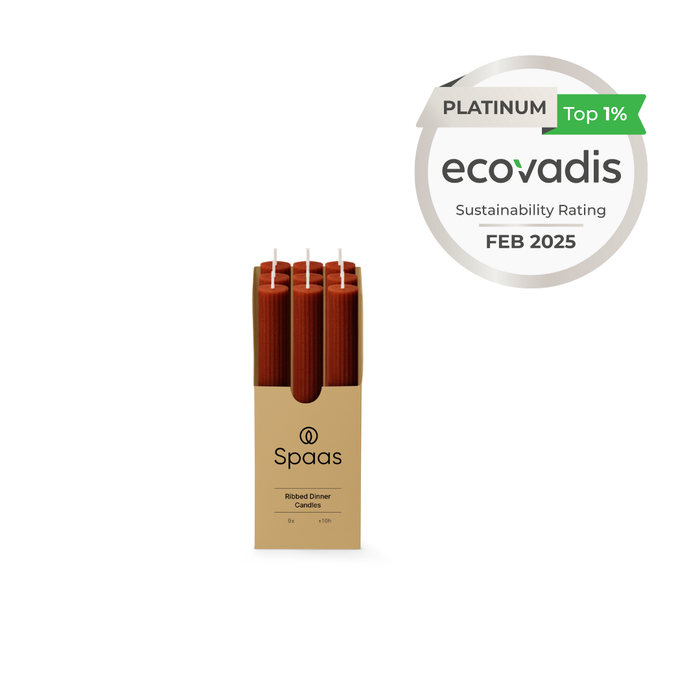 Spaas Geribde Obelisk Dinerkaars - Bordeaux - 25u - Ø4.7cm - Set van 6