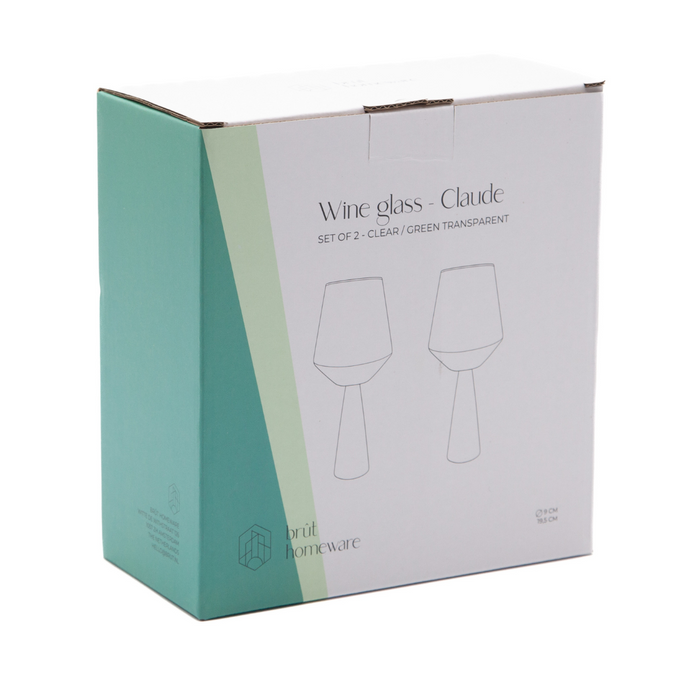 Brût Homeware, Wijnglas Claude, helder | groen, set van 2