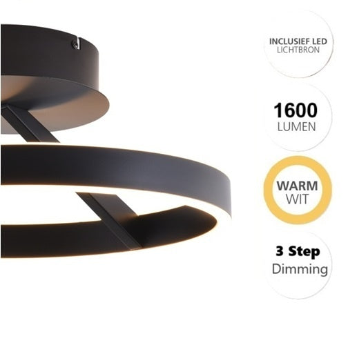 Freelight Plafondlamp Pilota Zwart 40W incl. 3 Step DimmerØ 40 cm