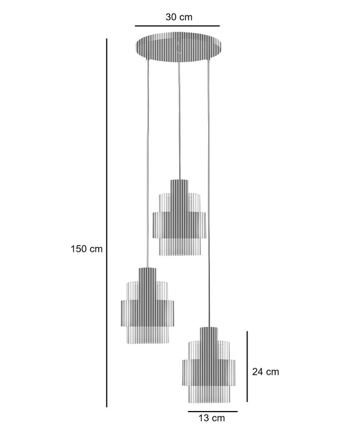 Freelight Hanglamp Chiasso Zwart Goud & Amber Glas 3 Lichts Rond Ø