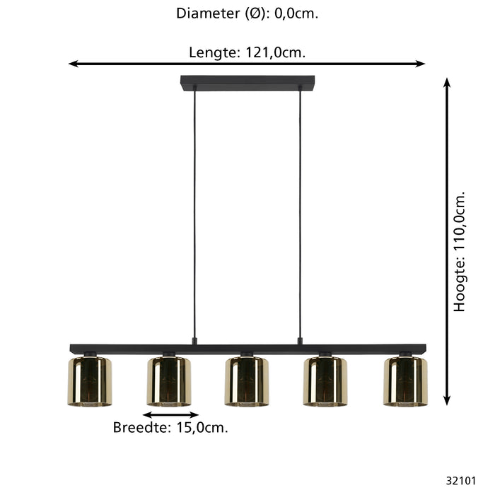 EGLO Cadley Hanglamp - E27 - 121 cm - Goudkleurig glas