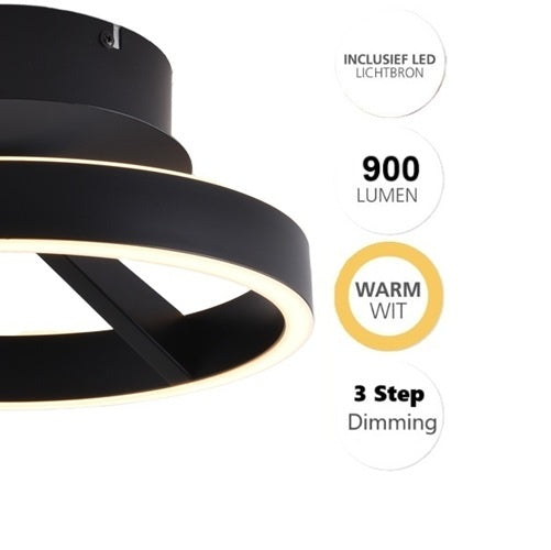 Freelight Plafondlamp Pilota Zwart 23W incl. 3 Step DimmerØ 30 cm