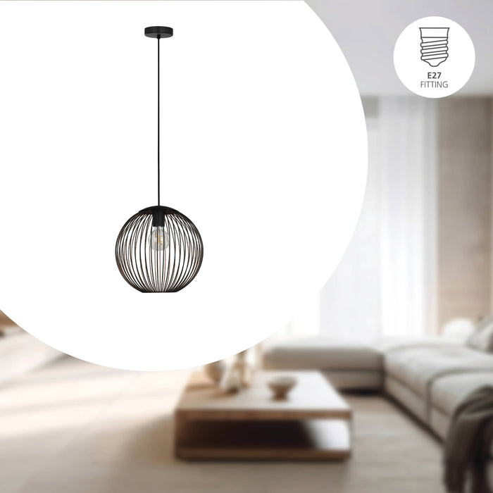 EGLO Almanzora Hanglamp - E27 - Ø 32 cm - Staal - Zwart|Koper