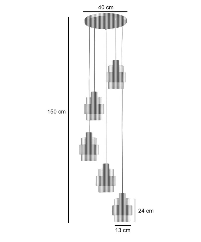 Freelight Hanglamp Chiasso Zwart Goud & Amber Glas 5 Lichts Rond Ø