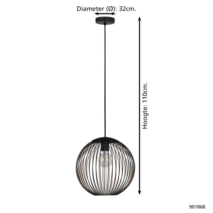 EGLO Almanzora Hanglamp - E27 - Ø 32 cm - Staal - Zwart|Koper