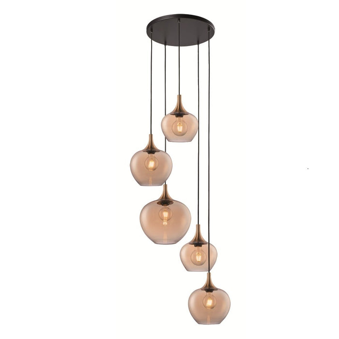 Freelight Hanglamp Fresu Amber Glas 5 Lichts Ø 40cm Videlamp