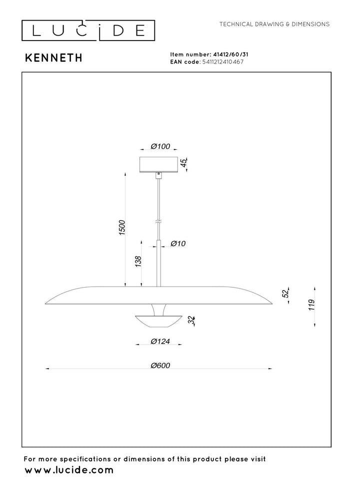 Lucide Premium KENNETH Hanglamp - Wit