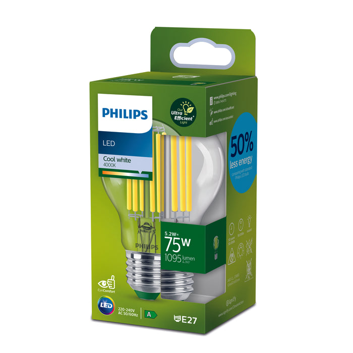 Philips Ultra Efficient LED lamp Transparant - 75 W - E27 - Koelwit licht