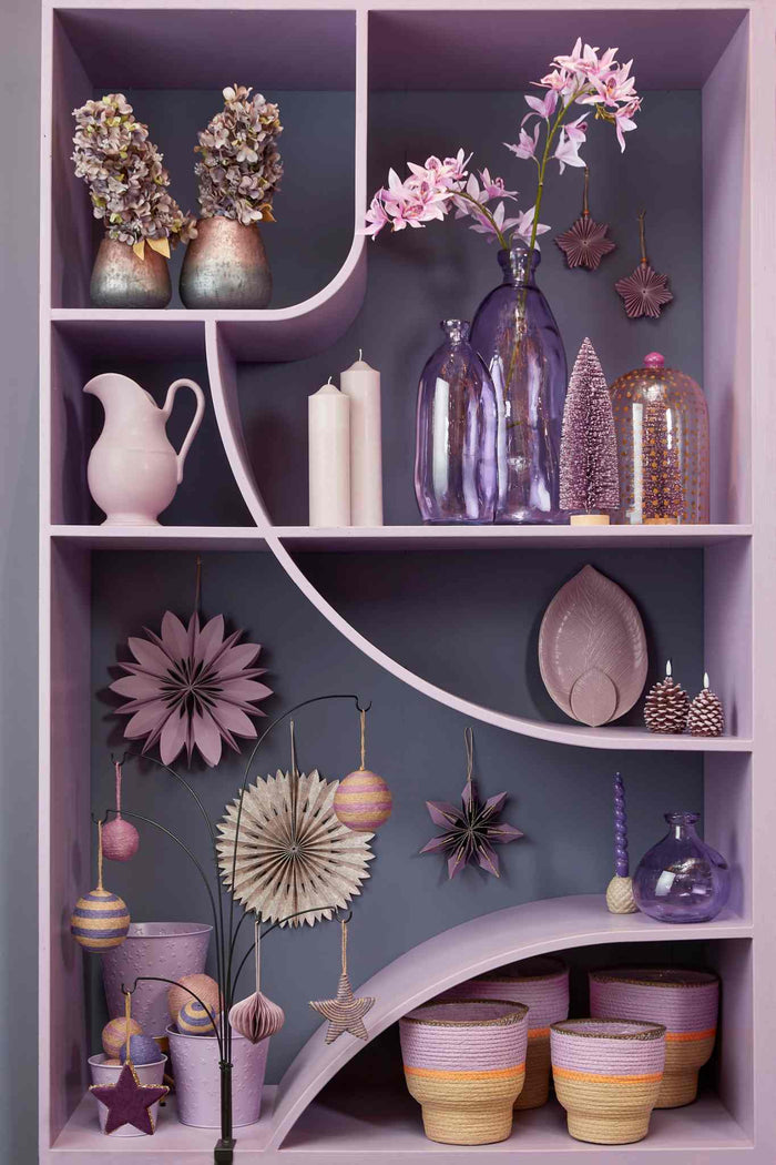 Mica Decorations Mand Darcy - 25x25x25 cm - Zeegras - Paars - Set van 4