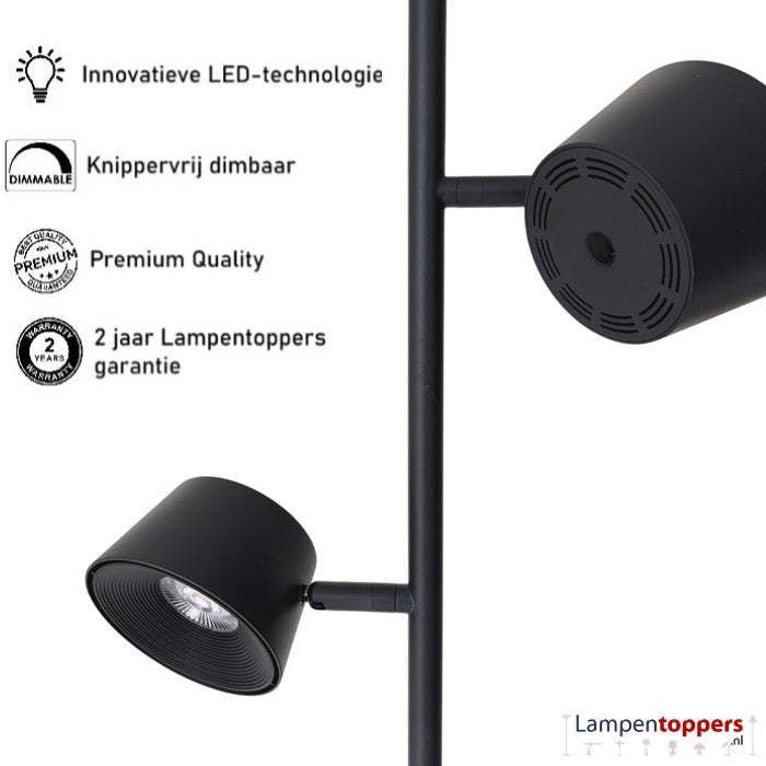 Freelight Vloerlamp Cugino Zwart 2 Lichts incl. Dimmers 150cm