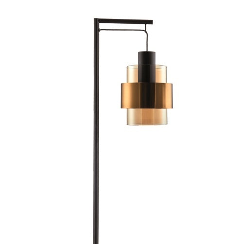 Freelight Vloerlamp Chiasso Zwart Goud & Amber Glas 1 Lichts 170cm