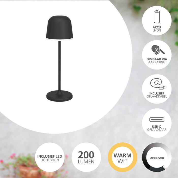 EGLO Mannera Tafellamp - 34 cm - Oplaadbaar (tot 38 uur licht)