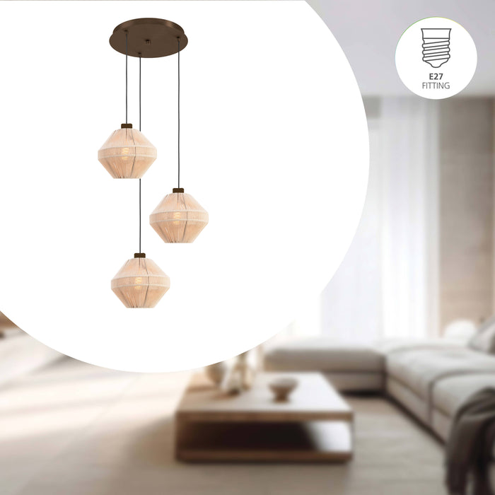 EGLO Orimini Hanglamp - E27 - Ø 48 cm - Crème|Brons - Textiel