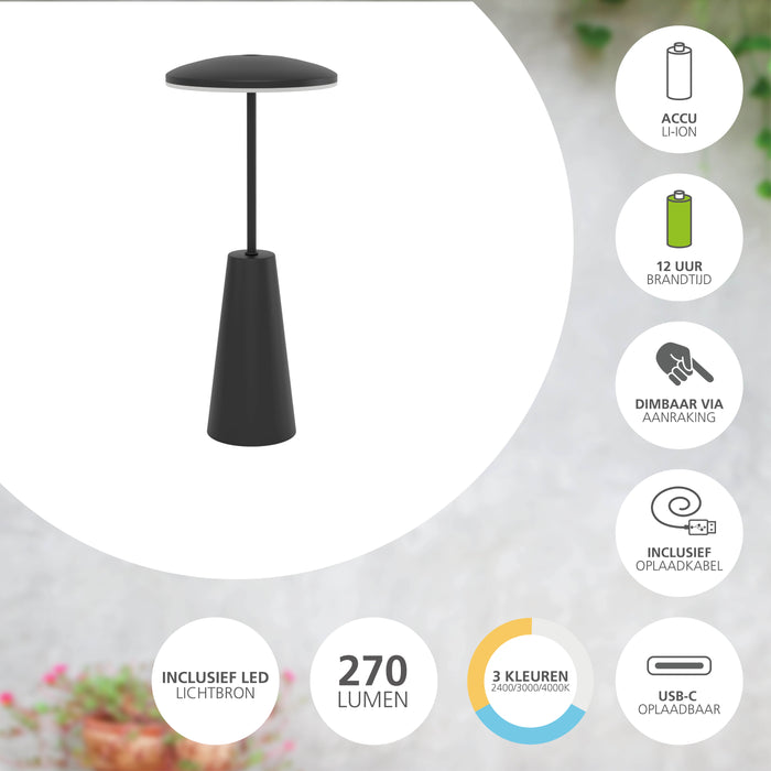 EGLO Piccola Tafellamp - 28 cm - Zwart