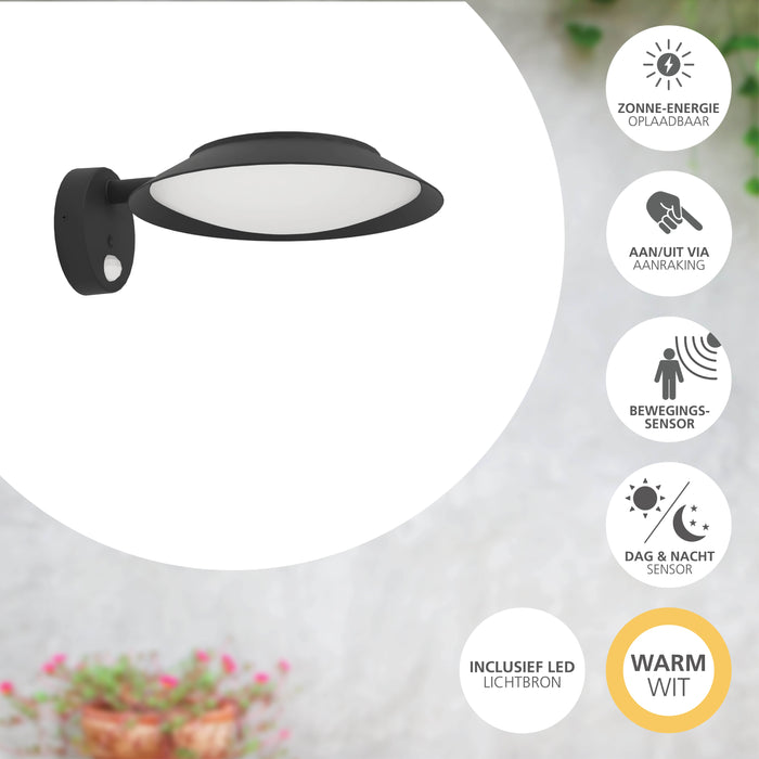 EGLO Cerrisi Solar Wandlamp - LED - 25 cm - Zwart|Wit