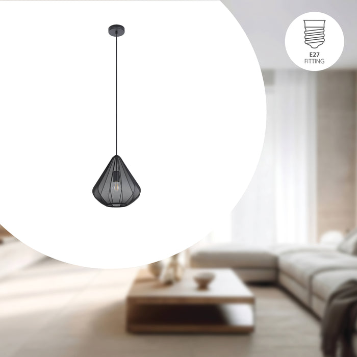 EGLO Dolwen Hanglamp - E27 - Ø 33,5 cm - Zwart - Textiel