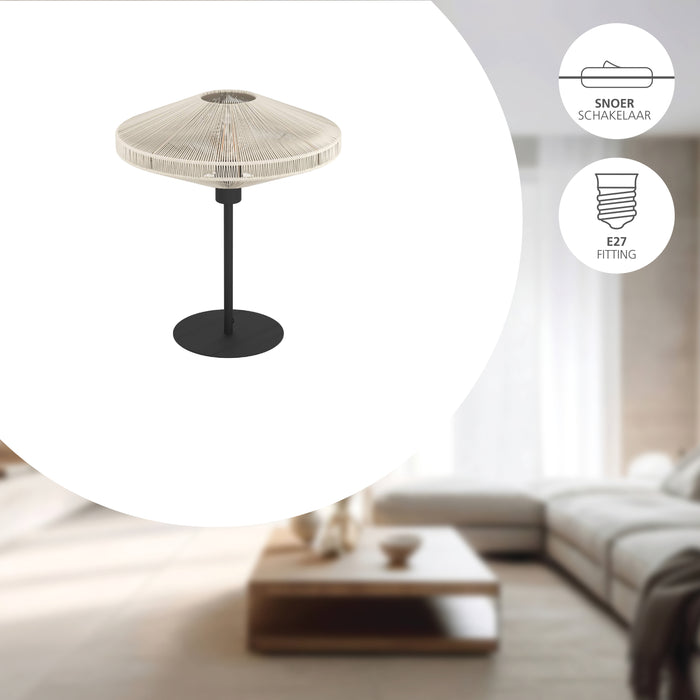 EGLO Midsumer tafellamp - E27 - H 44 cm - Zwart|Crème - Textiel