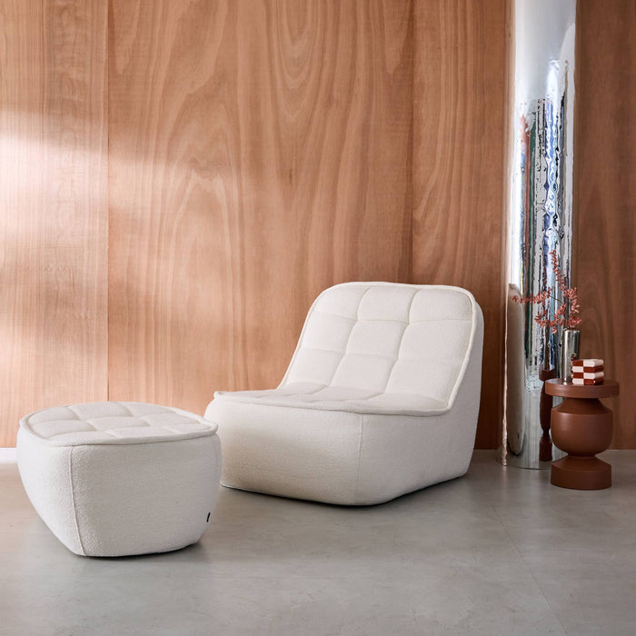 sweeek - Fauteuil bouclé stof 1 zitplaats + voetenbank