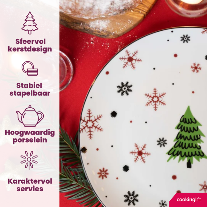 Cookinglife Kerstservies - Porselein - Rood 18-delig | 6 personen