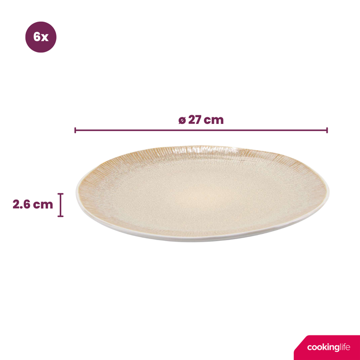 Cookinglife Dinerborden Nola Sand ø 27 cm - 6 Stuks