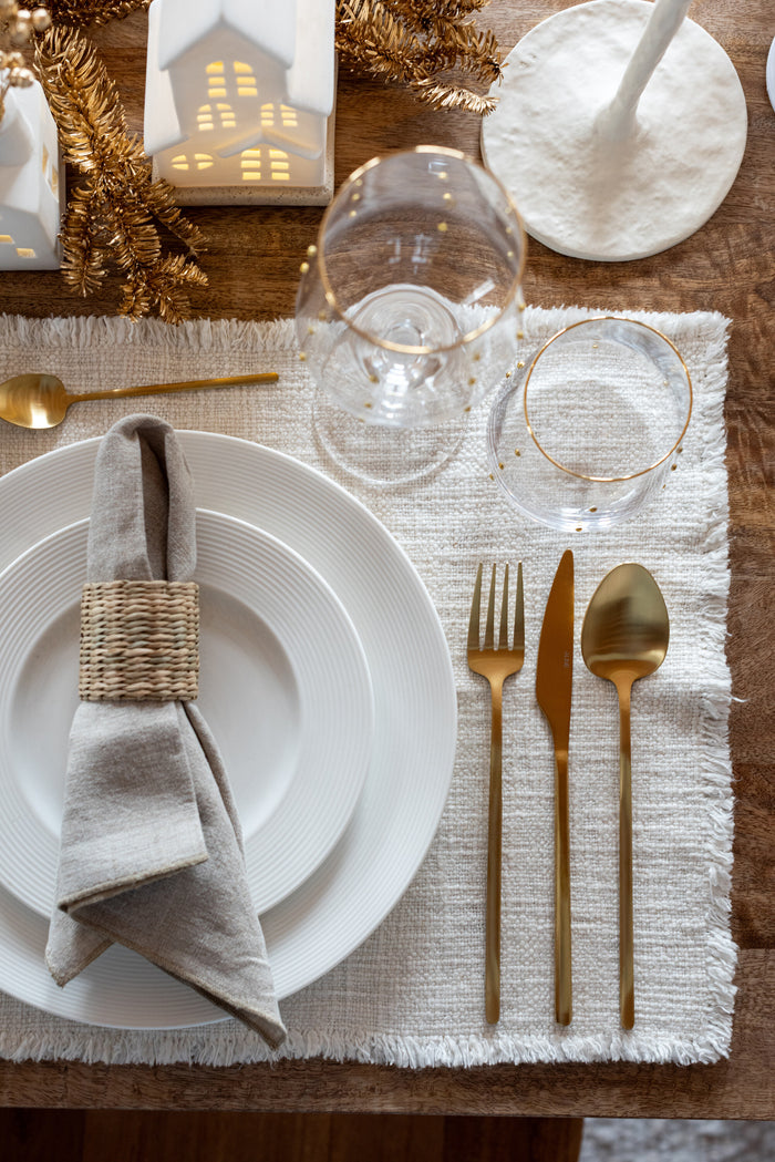 J-Line bord Streep - porselein - wit - 6 stuks